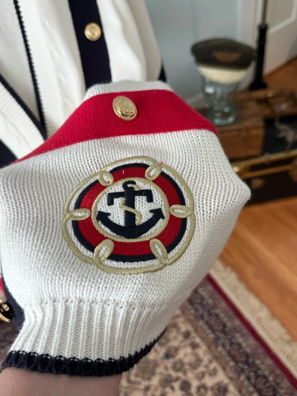 ⚓️ Vintage Nautical Gold Button Cardigan ⚓️ Tess Designs Bermuda XL 100% Cotton - Picture 3 of 13